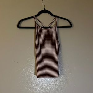 maroon and white tank top
